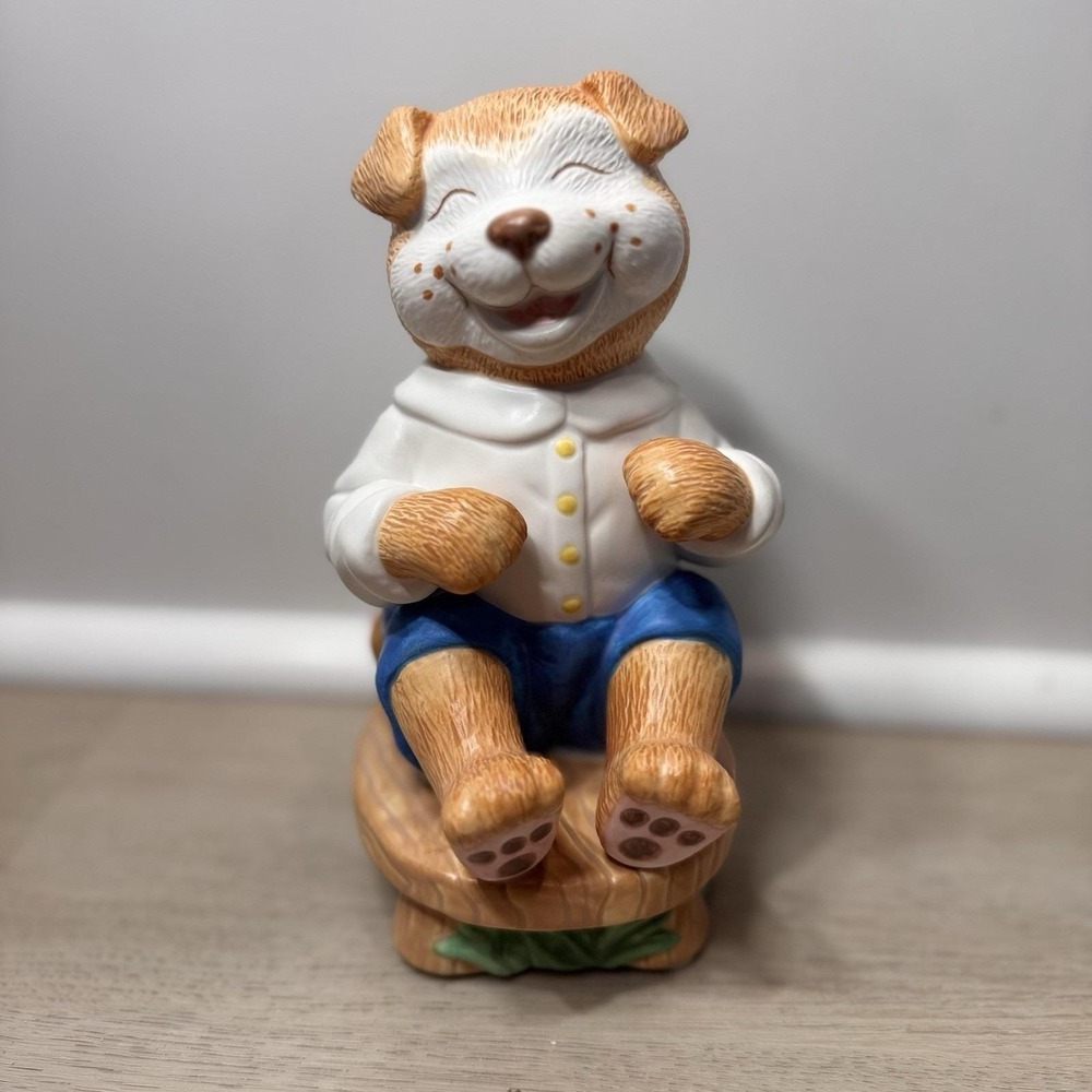 Vintage Franklin Mint The Laughing Dog Porcelain Musical Coin Bank 1980s Decor